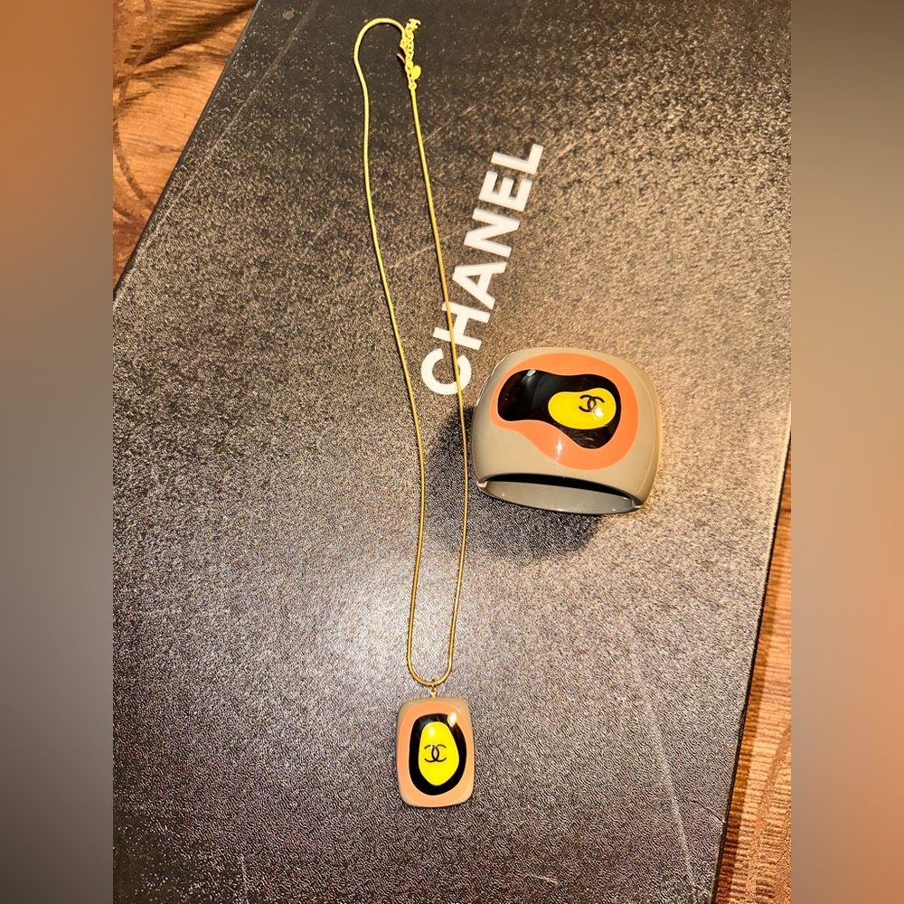 CHANEL Orange and Yellow Pendant Necklace and Bracelet 💯% Authentic